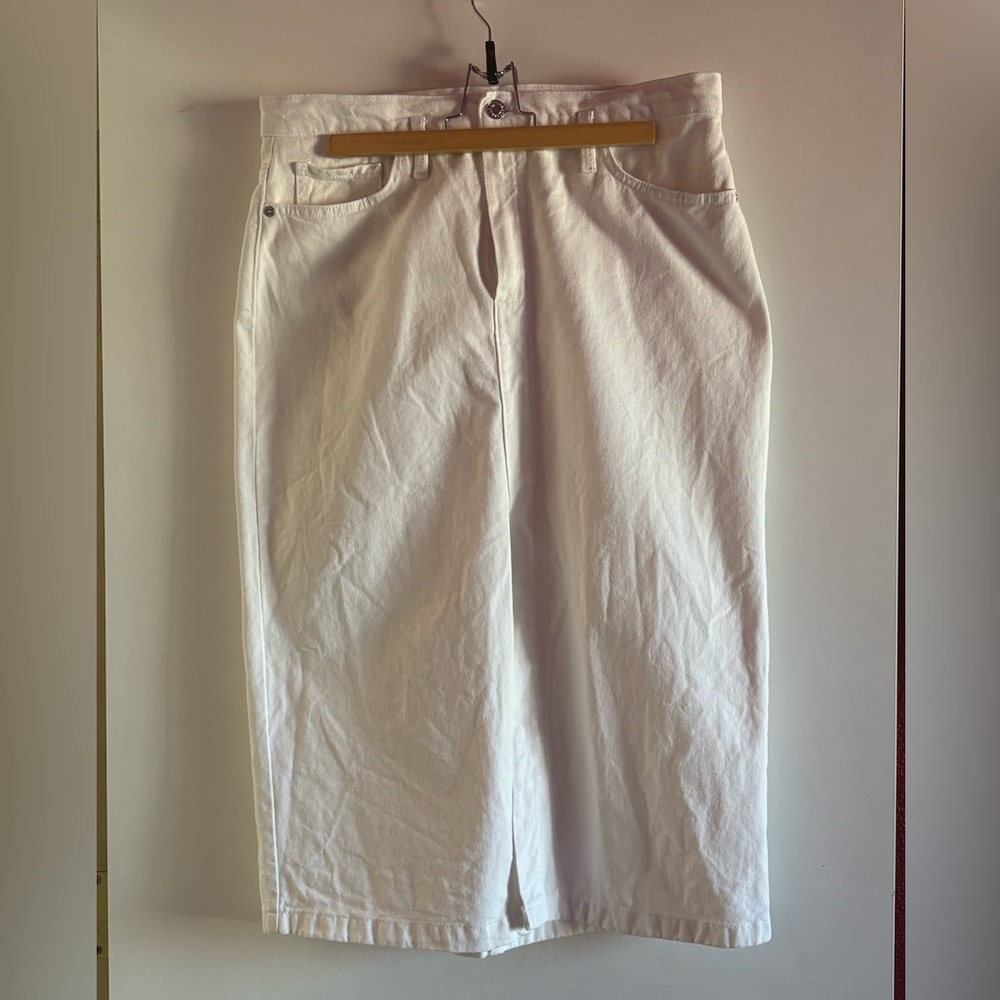 Mango White Denim Midi Skirt